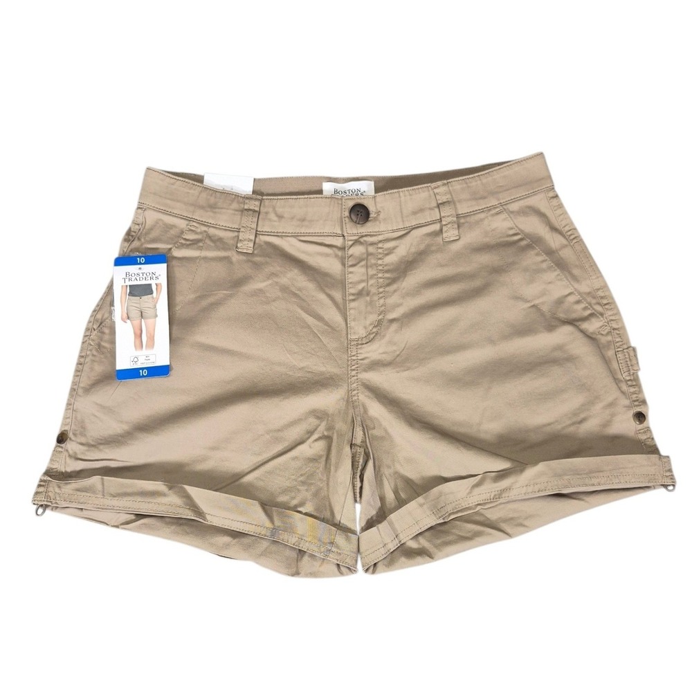 Boston Traders Womens Tan Stretch Cotton Cuffed Cargo Shorts Size 10 NWT 1751574